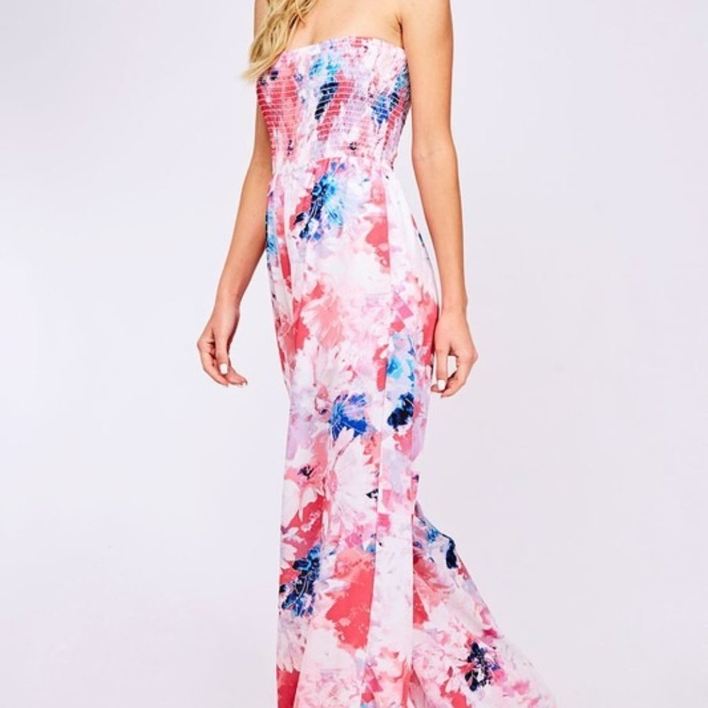 Pink Floral Ribbed Jumpsuit